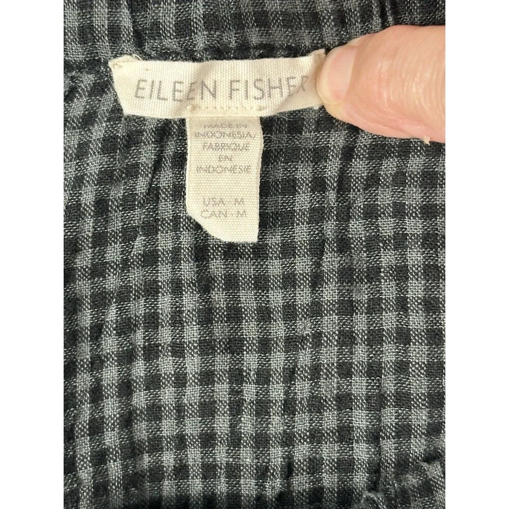 Eileen Fisher Organic Linen Gingham Check Pocket Skirt Sz M Lagenlook Layering